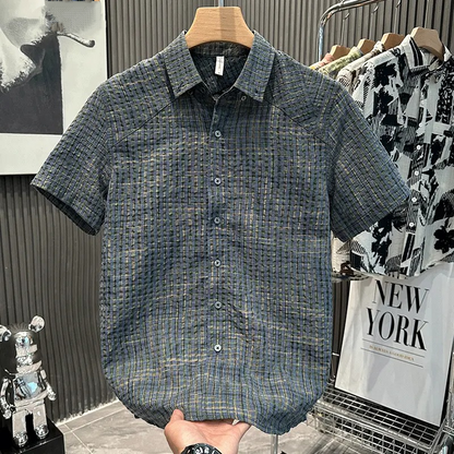 Men's Vintage Seersucker Plaid Shirt