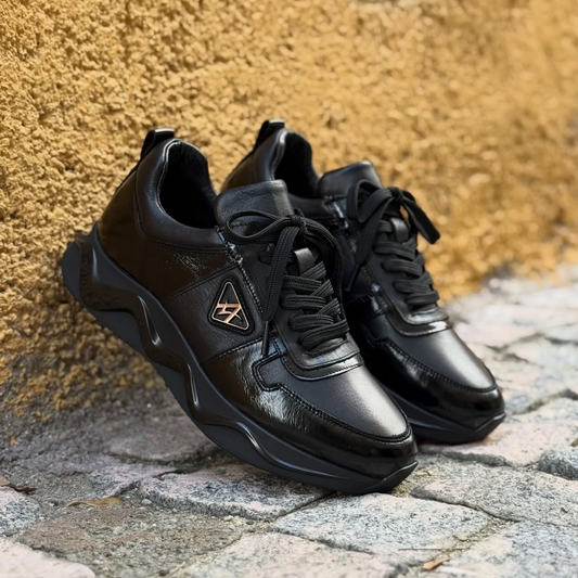 Black Genuine Leather Men's Sneaker