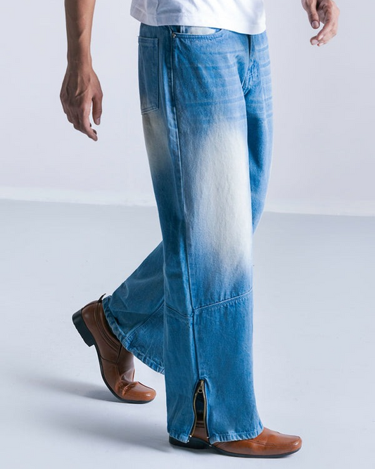 Baggy Fit Jeans with Ankle Zipper Detail