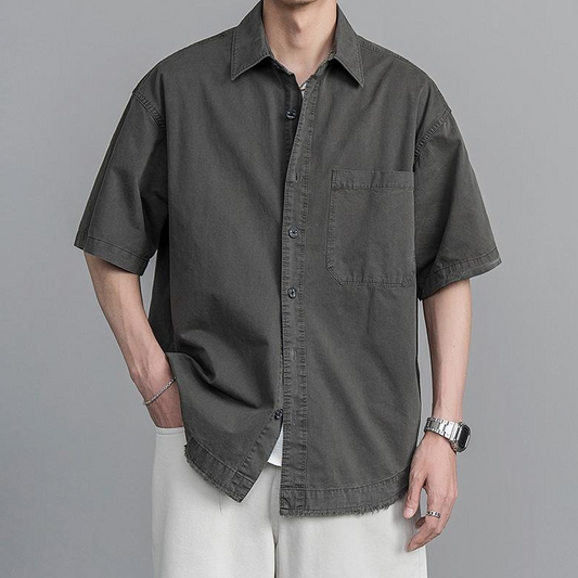 Men's Vintage Raw Edge Washed Short Sleeve Shirt