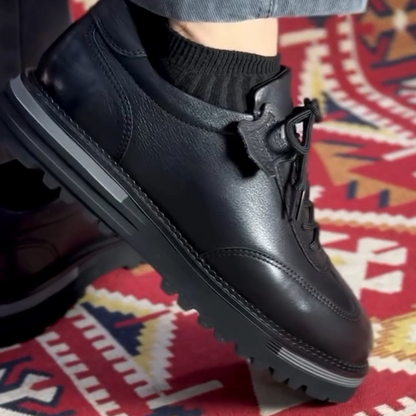 Men's Black Leather Casual Sneakers