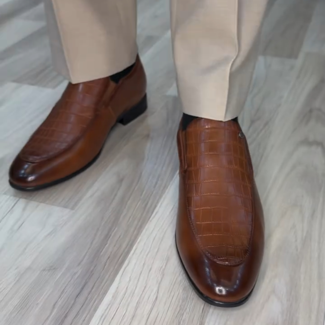 Brown Croc Genuine Leather Loafers