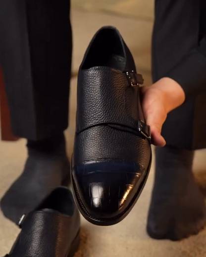 Double Monk Strap Men's Cap Toe Dress Shoes