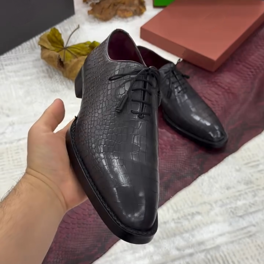 Croc-Effect Leather Oxford Shoes