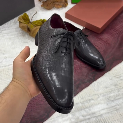 Croc-Effect Leather Oxford Shoes