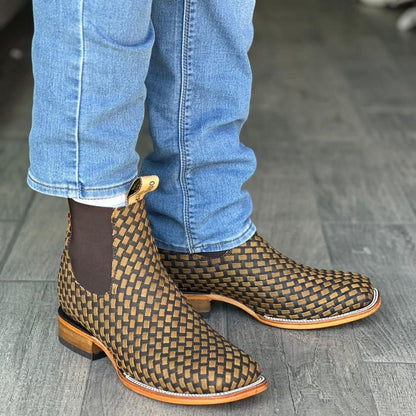 Woven Braided Square Toe Boots