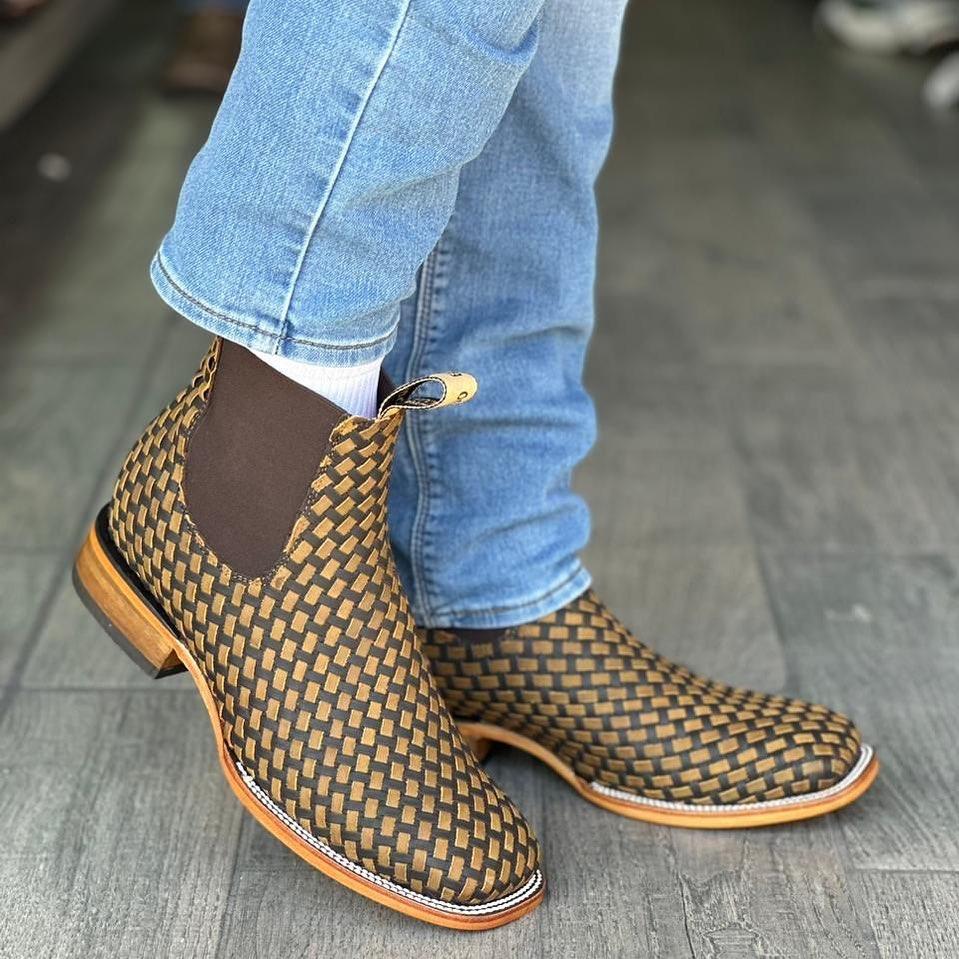 Woven Braided Square Toe Boots