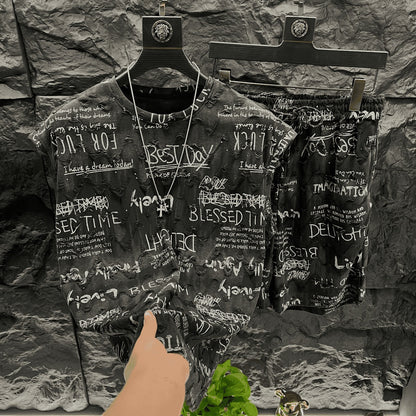 Men's Graffiti Lettering Ripped Top