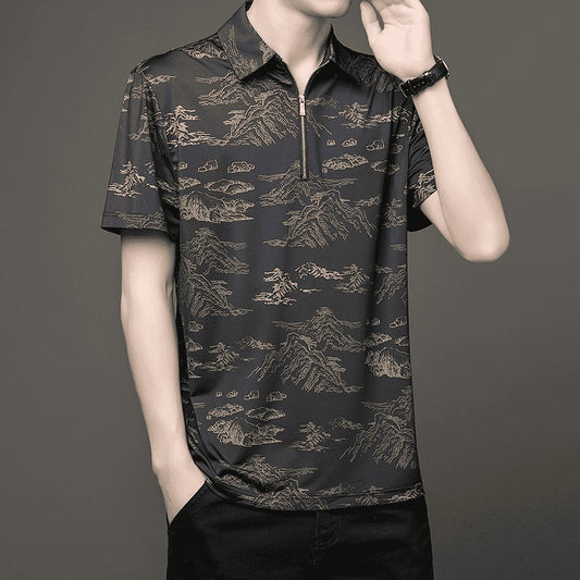 Men's Zippered Ice Silk Polo Shirt