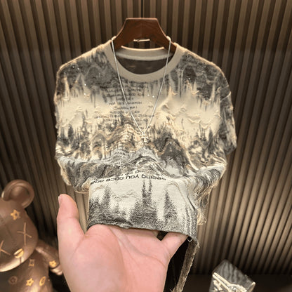 Men's Autumn Letter Ripped Top