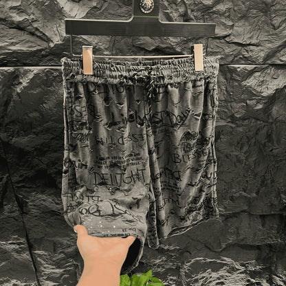 Men's Graffiti Lettering Ripped Shorts