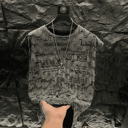 Men's Graffiti Lettering Ripped Top