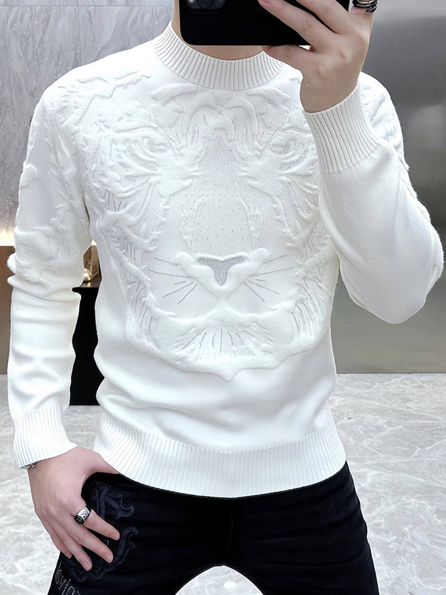 Rhinestone Jacquard Crewneck Men's Sweater