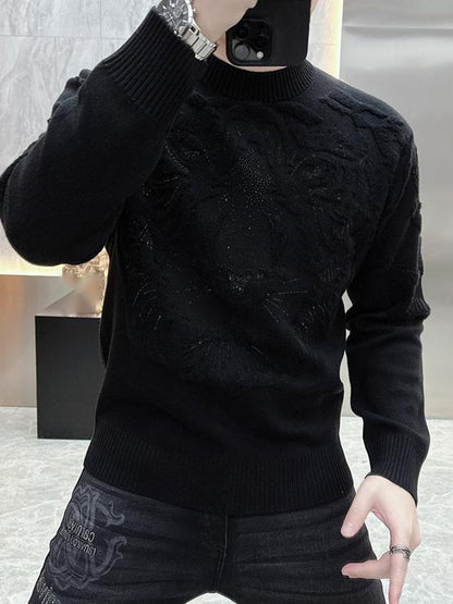 Rhinestone Jacquard Crewneck Men's Sweater