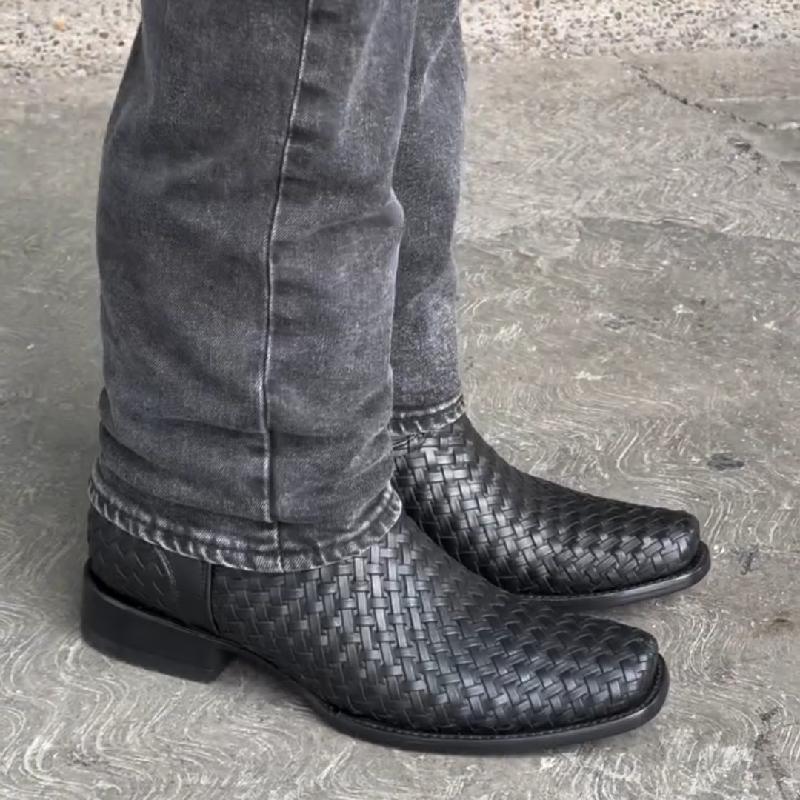 Hand Woven Braided Square Toe Boots