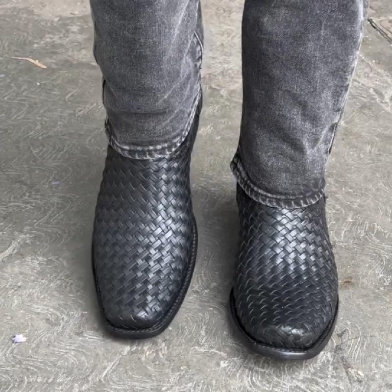 Hand Woven Braided Square Toe Boots