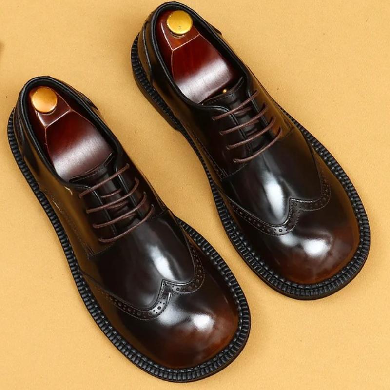 British Style Big Round Toe Mirror Business Casual Shoes