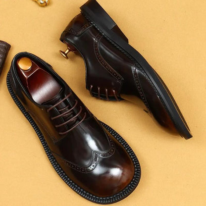 British Style Big Round Toe Mirror Business Casual Shoes