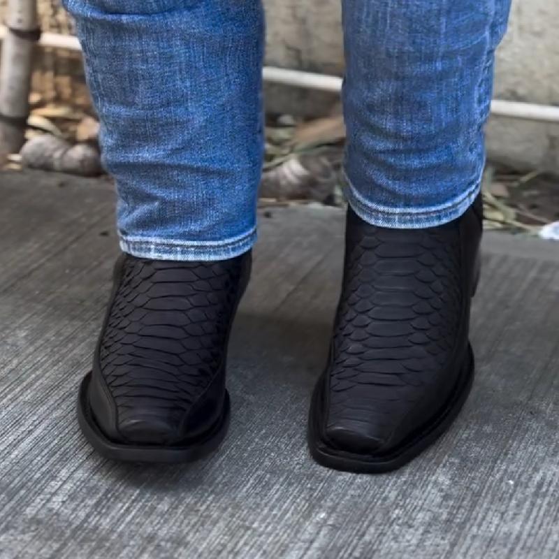 Black Python Leather Boots